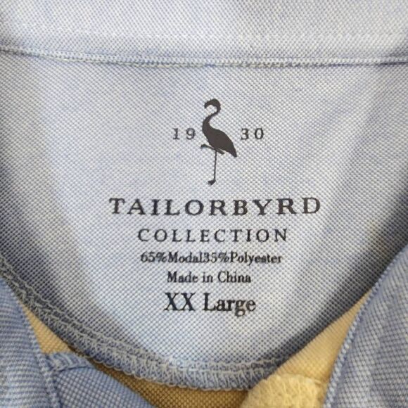 TailorByrd Collection Beige Polo Shirt XX Large Tan Blue Trim Flamingo Logo - Picture 5 of 7